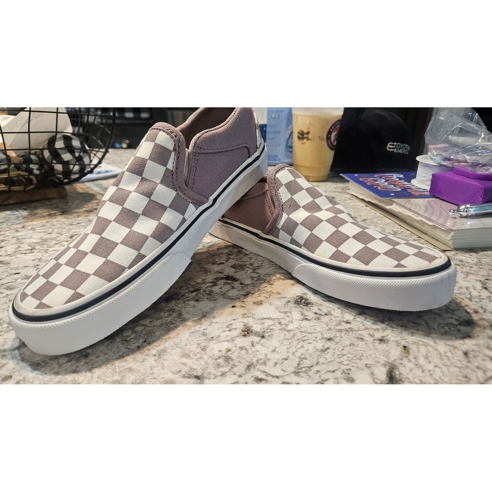 Skatercore Classic Slip-On Checkerboard Mauve White Canvas  Shoes Womens 6.5